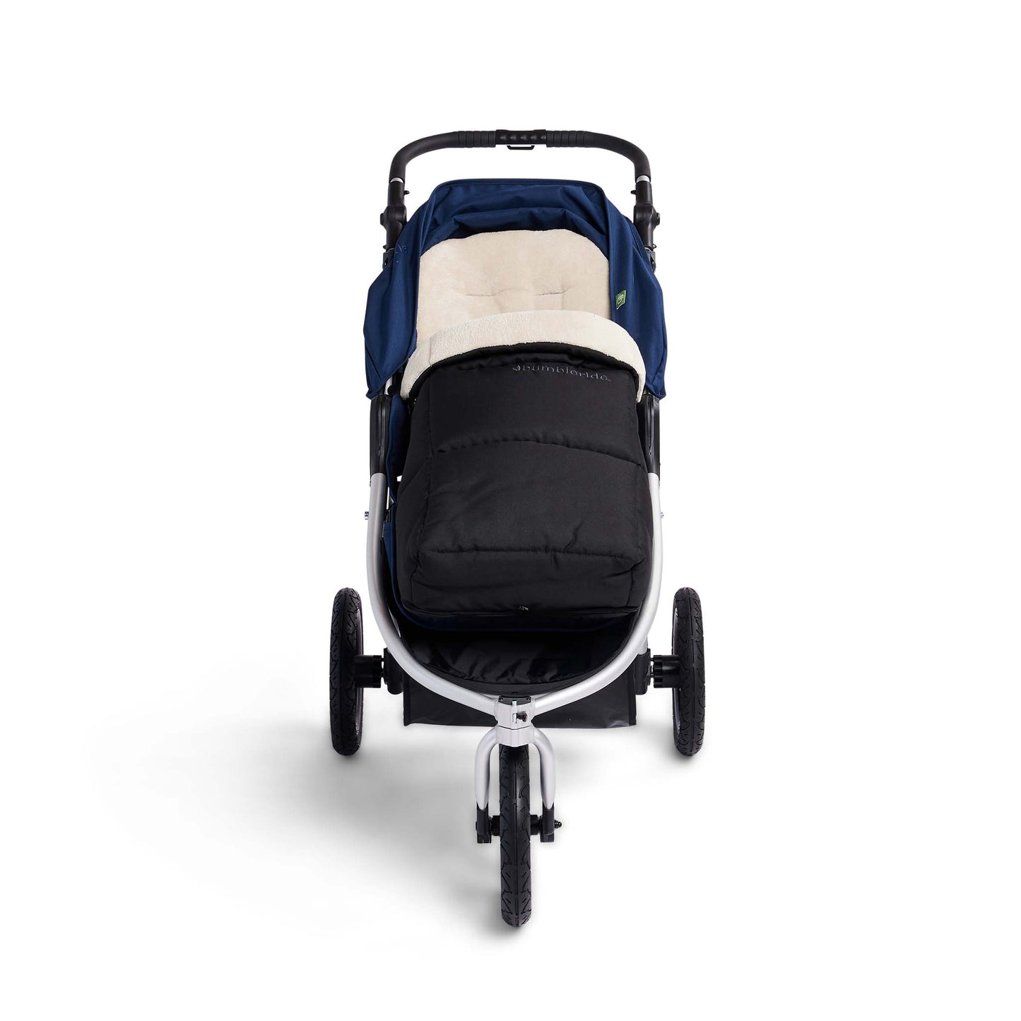 Bumbleride Cold Weather Footmuff attached to Bumbleride Indie All Terrain in Maritime