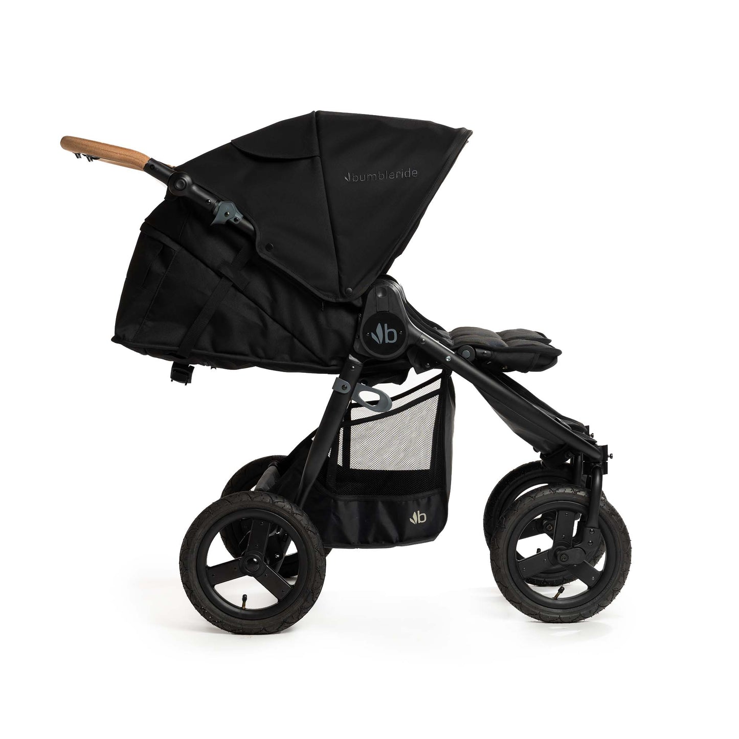 Bumbleride Indie Twin - Black - Profile View - Recline Mode - 2024 Collection