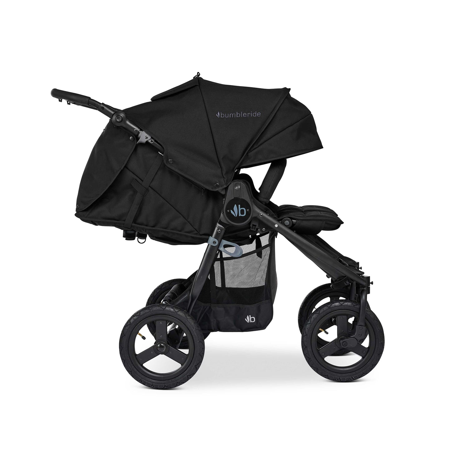 
                  
                    Bumbleride Indie Twin Stroller in Black - Premium Bla... Frame - Reclined. New Collection 2022.
                  
                
