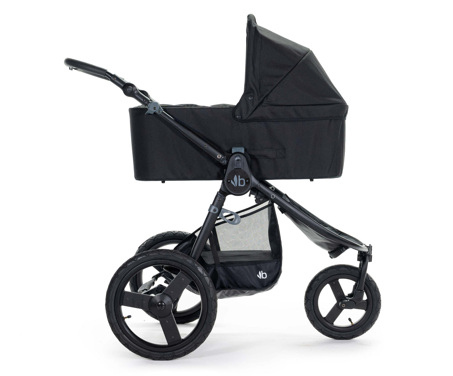 2020 Bumbleride Speed Jogging Stroller with Matte Black frame with Era/Indie/Speed Bassinet in Matte Black attached (fabric removal optional). - Global