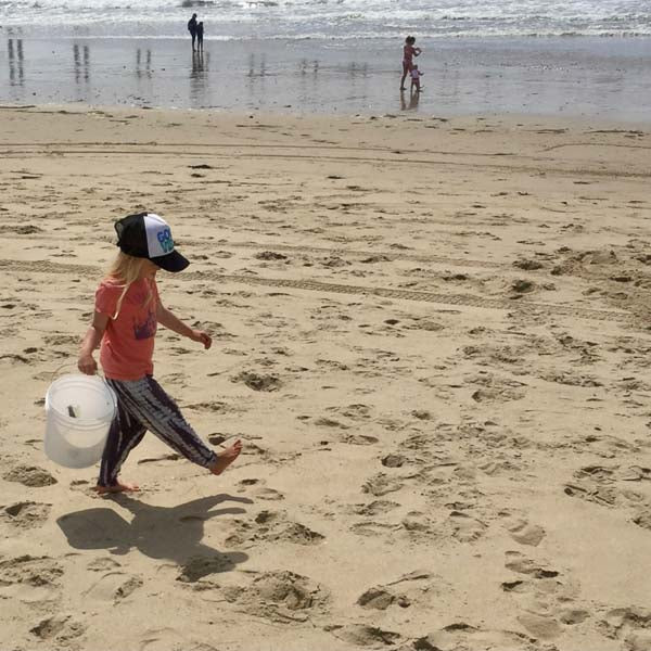 Bumbleride Beach Cleaner with bucket on beach sand