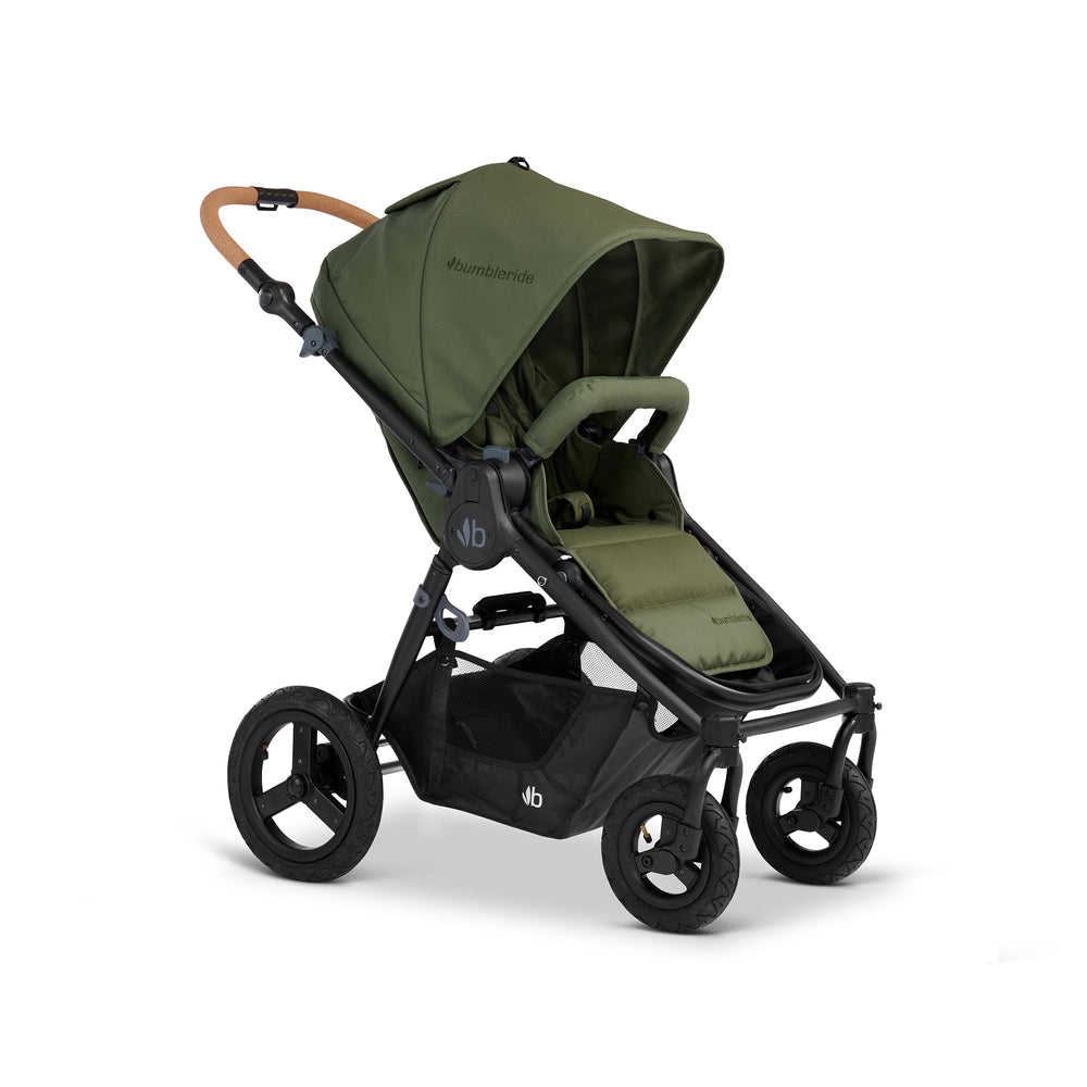 
                  
                    Bumbleride Era Reversible Stroller in Olive - Premium Black Frame - Forwards Facing Seat View - New Collection 2022
                  
                