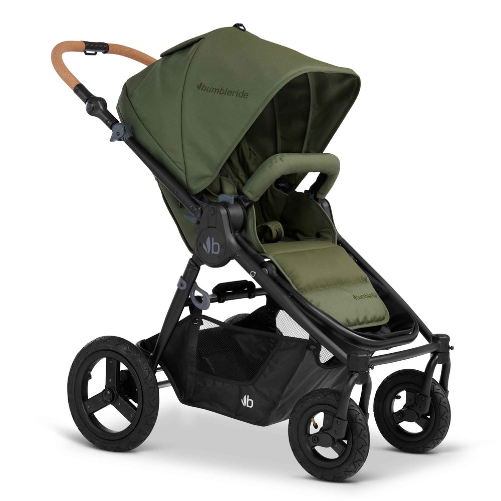 
                  
                    Bumbleride Era Reversible Stroller in Olive - Premium Black Frame - Forwards Facing Seat View - New Collection 2022
                  
                