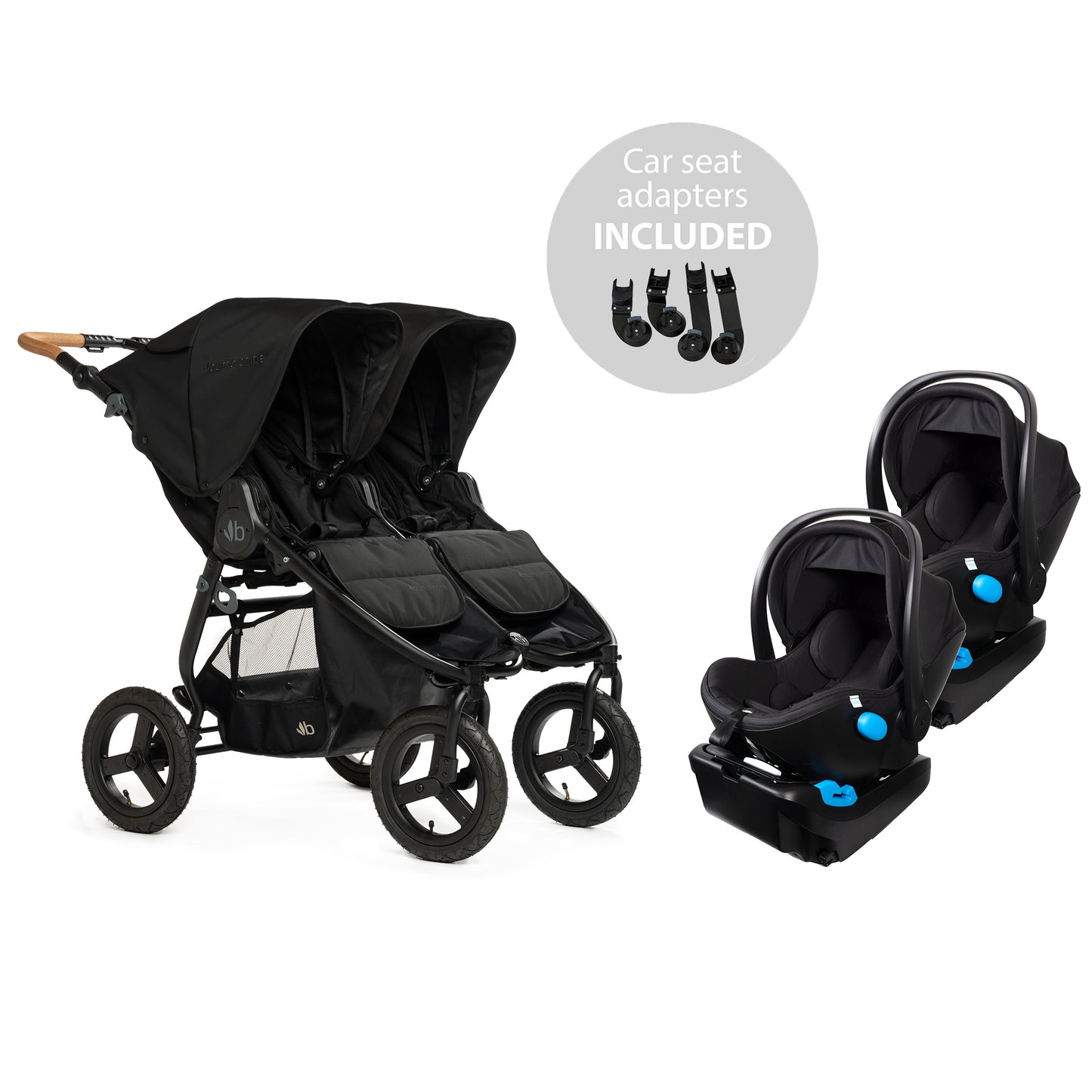 Bumbleride Indie Twin Black + Clek Liing Railroad Ziip Travel System (two seats)