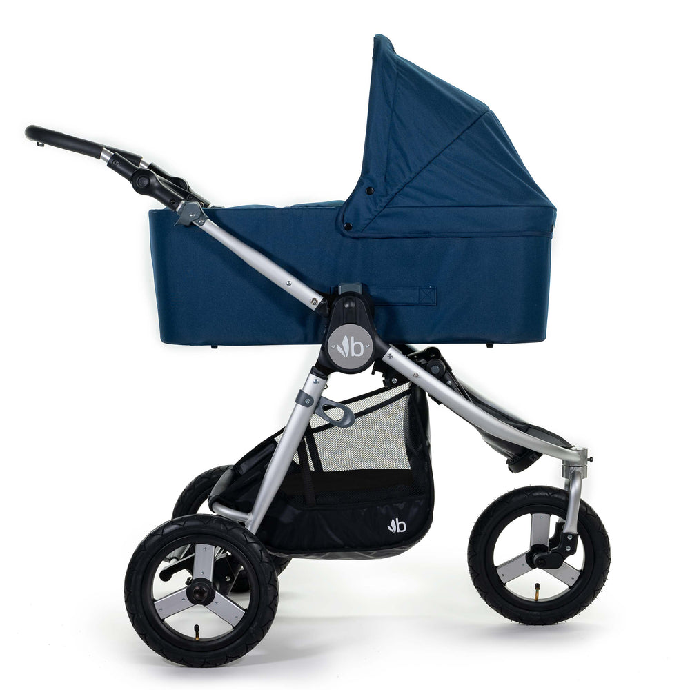 
                      
                        2020 Bumbleride Indie All Terrain Stroller with Era/ Indie/ Speed Bassinet in Maritime Blue Attached (fabric removed, optional).
                      
                    
