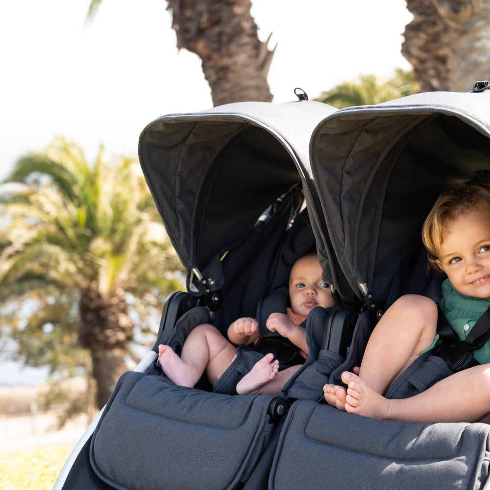 
                  
                    Picture of multiple children sitting inside Indie Twin double stroller in Dusk. Global
                  
                