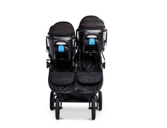 Bumbleride Indie Twin in Black with Dual Clek Liing Infant Car Seats in Pitch Black Attached (Car Seat Adapter Set Included) - Front View