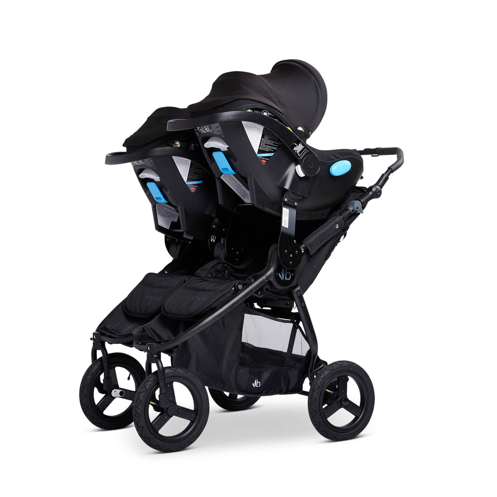 
                  
                    Bumbleride Indie Twin in Black with Dual Clek Liing Infant Car Seats in Pitch Black Attached (Car Seat Adapter Set Included) - 3/4 View
                  
                