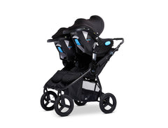 Bumbleride Indie Twin in Black with Dual Clek Liing Infant Car Seats in Pitch Black Attached (Car Seat Adapter Set Included) - 3/4 View