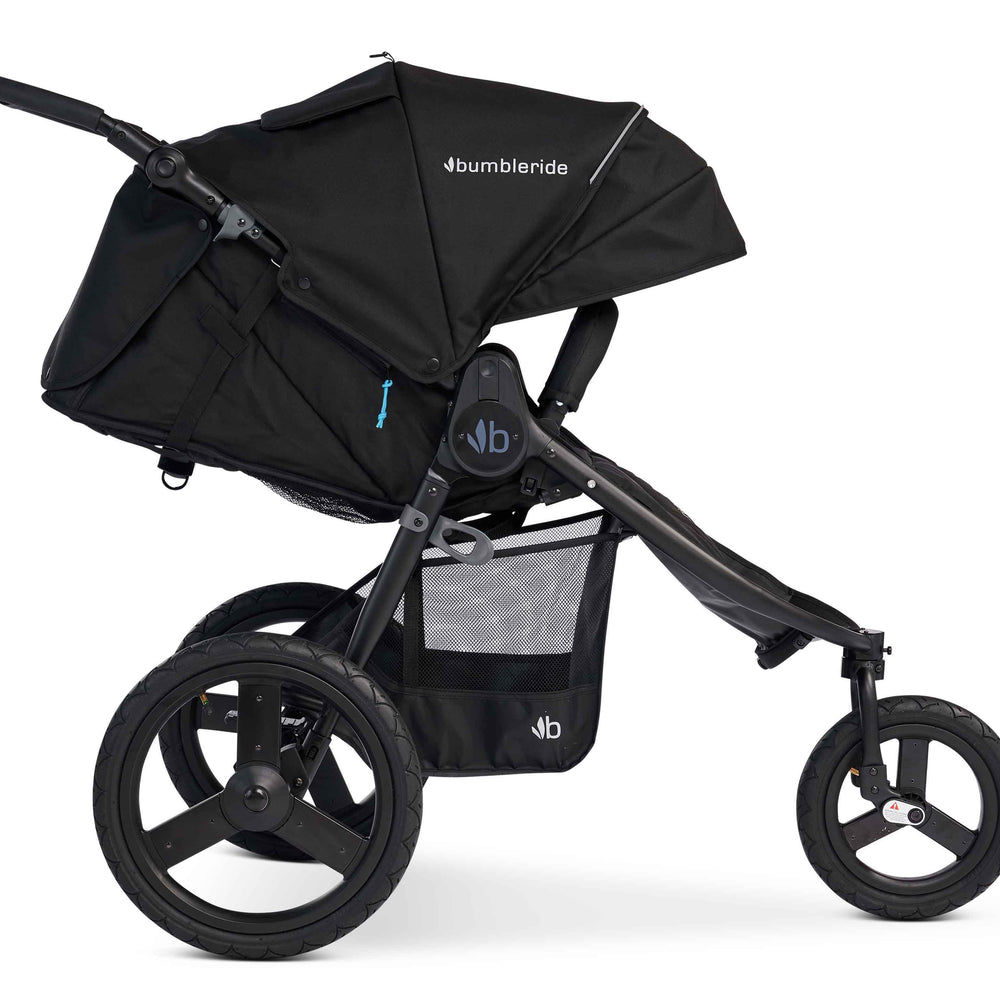 
                  
                    Bumbleride Speed Jogging Stroller in Black - Premium Black Frame - Reclined.  New Collection 2022.
                  
                