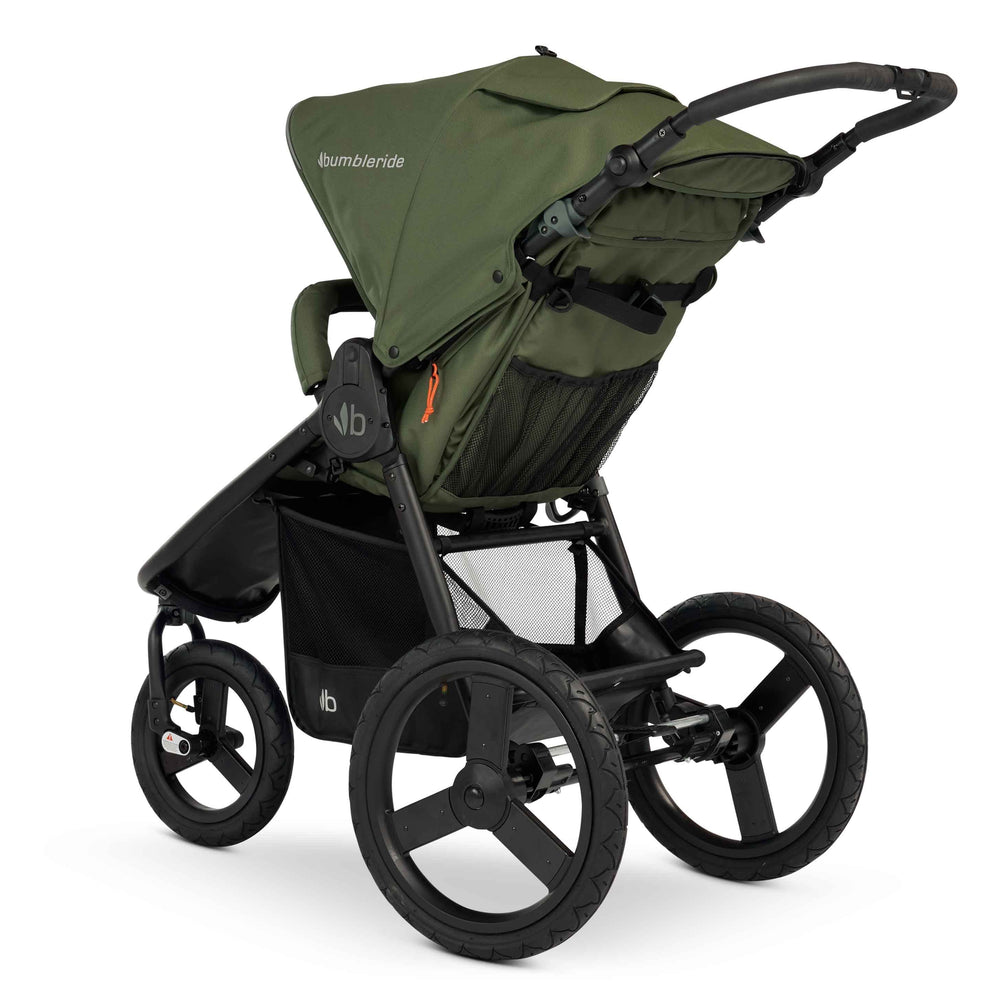 
                      
                        Bumbleride Speed Jogging Stroller in Olive - Premium Black Frame - Back View.  New Collection 2022.
                      
                    