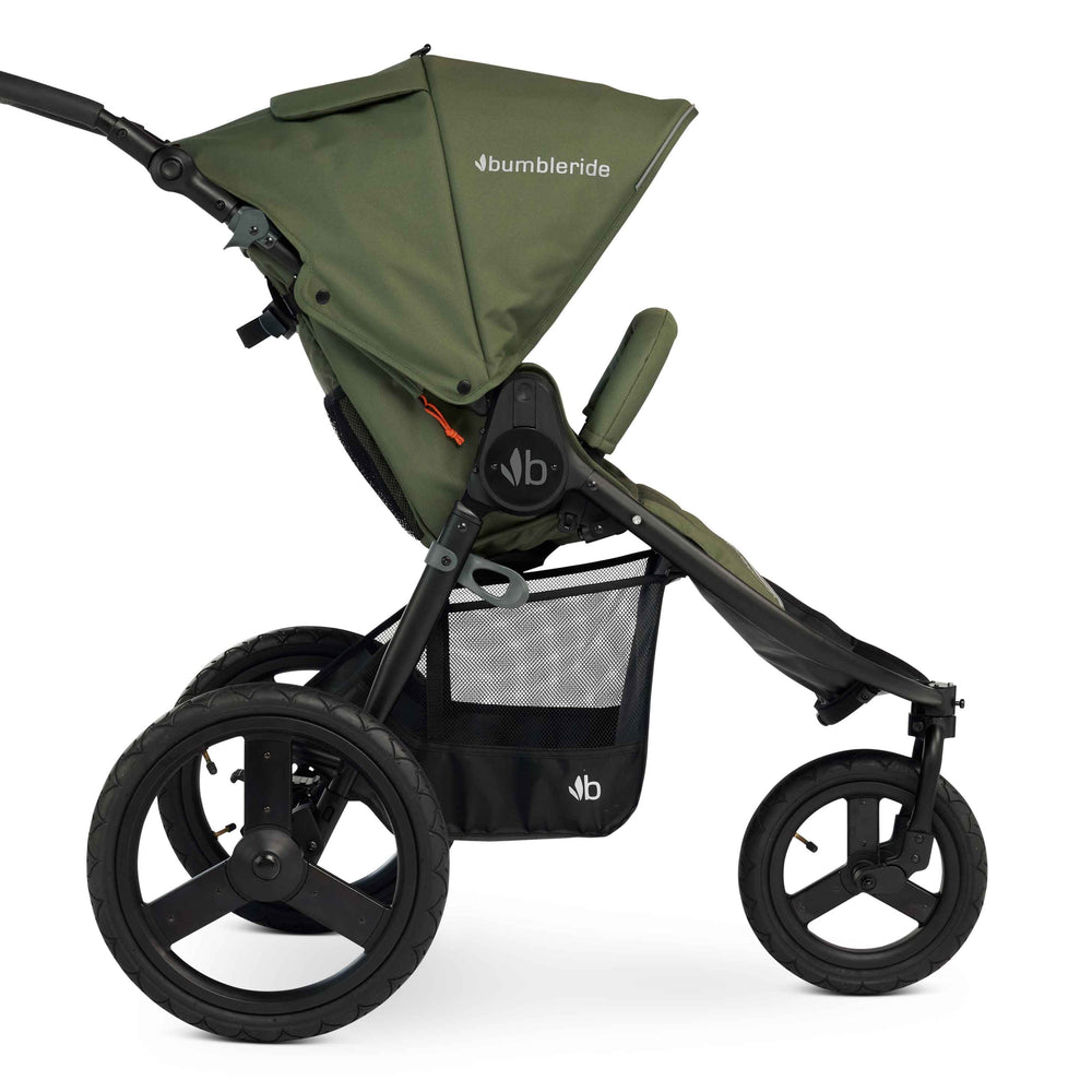 
                      
                        Bumbleride Speed Jogging Stroller in Olive - Premium Black Frame - Profile VIew.  New Collection 2022.
                      
                    