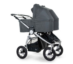 2020 Bumbleride Indie Twin Double Stroller with dual Indie Twin Bassinets in Dawn Grey Attached (fabric removal optional).